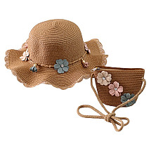 SET of handbag and hat 52 cm for girls, straw BOHO FLOWERS CZ38