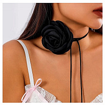 XL choker necklace, decorative flower on the neck, rose on a strap, elegant black N761CZ