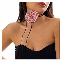 XL choker necklace, decorative flower on the neck, rose on a strap, elegant powder N761R