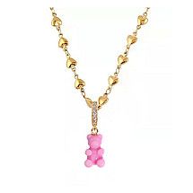 14k gold-plated surgical steel necklace, teddy bear pink NST1592R