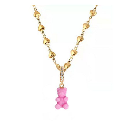 14k gold-plated surgical steel necklace, teddy bear pink NST1592R