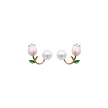 Stainless steel earrings plated with 14k gold, stud S925 tulips KST3144