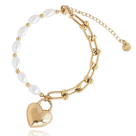 Surgical steel wrist bracelet, gold-plated with 14k gold, Lustrous Love Collection BST1507