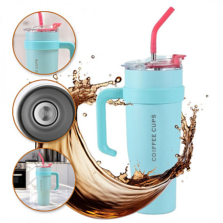 Large and capacious THERMAL MUG with a handle and a tube, portable 1.2L BD23TUR