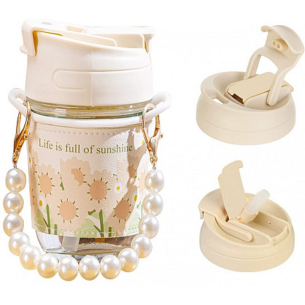 Pearl glass cup water bottle with handle Sunshine 350 ML SZK81