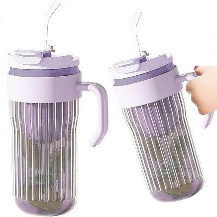 Ribbed glass cup for Coffee Tea with straw, strainer and closure 550 ML CUP12FIO