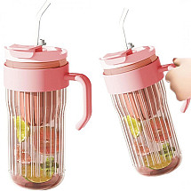 Ribbed glass coffee and tea mug with straw, strainer and closure 550 ML CUP12R