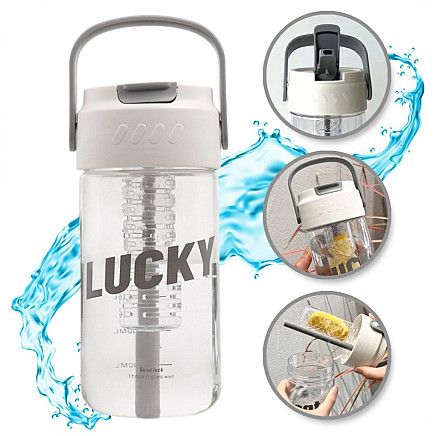 Bottle, water bottle with basket and straw 800 ML Lucky BD36