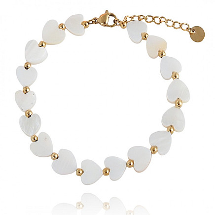 Mother of pearl heart bracelet, surgical steel, 14k gold-plated BST1508