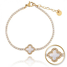 Surgical steel wrist bracelet, 14k gold-plated clover BST1512B