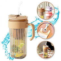 Ribbed glass coffee and tea mug with straw, strainer and closure 550 ML CUP12BR