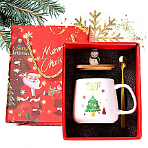 CHRISTMAS MUG - set in a box with a lid and a spoon 400 ml, white KB09