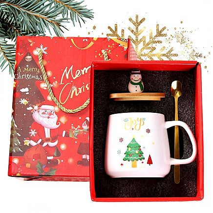 CHRISTMAS MUG - set in a box with a lid and a spoon 400 ml, white KB09