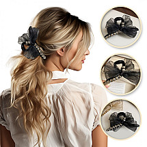 Hair clip with hearts and bow XL 11x5 cm black SP343CZ