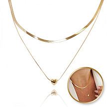 Double snake necklace, heart, surgical steel, gold-plated 14k gold NST2137