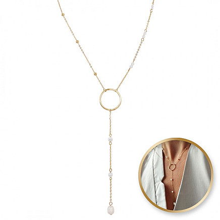 Necklace made of 14k gold-plated stainless steel with pearls, model NST2139