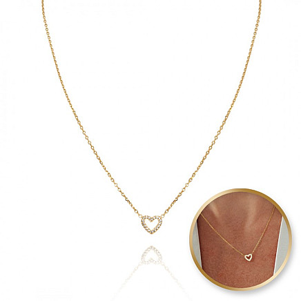 Heart necklace, 14k gold-plated stainless steel, with zircons NST2143