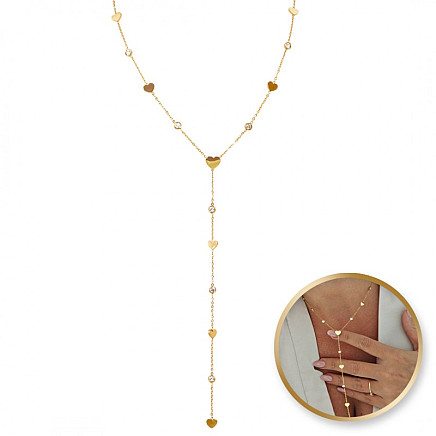 Necklace made of 14k gold-plated stainless steel, hearts with zircons, falling model NST2144