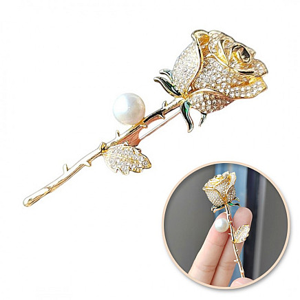 Decorative crystal rose brooch with pearl BZ152