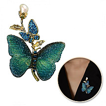 Decorative crystal brooch BUTTERFLIES with pearl BZ177