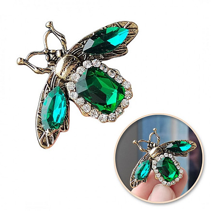 Decorative crystal brooch GREEN BEE BZ170