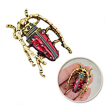 Decorative brooch with crystals, red beetle BZ171