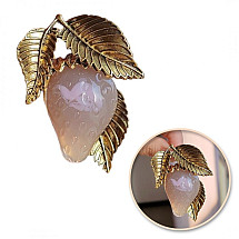 Decorative brooch STRAWBERRY GOLD LEAVES BZ172