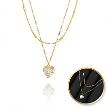 Heart necklace, 14k gold-plated stainless steel, with zircons NST1629