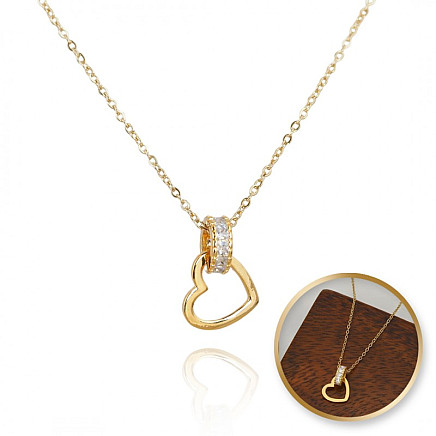 Heart necklace, 14k gold-plated stainless steel, with zircons NST2112