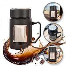 Glass water bottle for coffee and tea with handle, black, 500 ML CUP18CZ