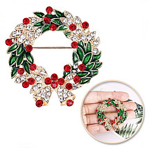 Elegant decorative brooch with zircons, Christmas wreath with bells BZ185