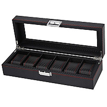 Casket watch box 6pcs Carbon black with red details PD59