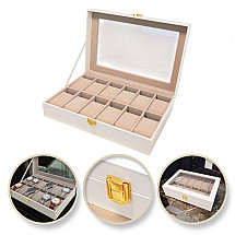 Casket watch box for 12pcs, white eco leather 30 x 20 x 8cm PD154