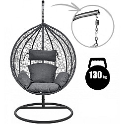 Egg hanging chair on stand, wicker cocoon swing with cushions, for home, garden, balcony (black)