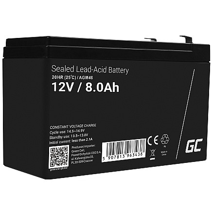 Green Cell AGM VRLA 12V 8Ah maintenance-free battery for the alarm system, cash register, toys