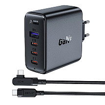 Acefast fast charger GaN 3xUSB-C/1xUSB-A 100W black + angled cable USB-C - USB-C 100W 2m black