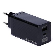 Wozinsky 65W GaN charger with USB ports, USB C supports QC 3.0 PD black (WWCG01)