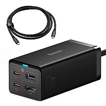 Baseus fast charger GaN5 Pro HUB HDMI 2 x USB-C / USB-A / HDMI 4K 30Hz 1.5m black + USB-C cable - USB-C 100W 40Gb/s (USB4) 1m (CCGP110201)