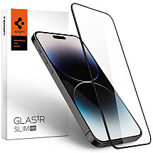 Black frame tempered glass for iPhone 14 Pro Spigen Glass FC