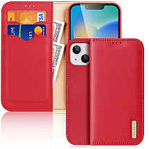 Dux Ducis Hivo Leather Flip Cover Genuine Leather Wallet for Cards and Documents iPhone 14 Plus Red