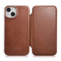 iCarer CE Oil Wax Premium Leather Folio Case iPhone 14 Plus magnetic flip case MagSafe brown (AKI14220707-BN)