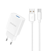 Dudao A4EU USB-A 2.1A wall charger - white + USB-A - USB-C cable