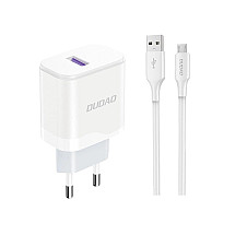 Dudao A20EU USB-A 18W network charger - white + USB-A - micro USB cable