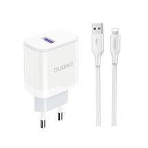 Dudao A20EU USB-A 18W network charger - white + USB-A - Lightning cable