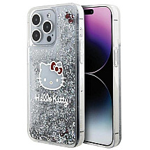 Hello Kitty Liquid Glitter Charms Kitty Head case for iPhone 15 Pro Max - silver