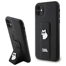 Karl Lagerfeld Gripstand Saffiano Choupette Pins Case for iPhone 11 / Xr - Black