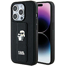 Karl Lagerfeld Gripstand Saffiano Karl&Choupette Pins case for iPhone 13 Pro / 13 - black