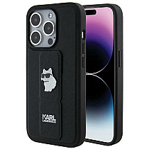 Karl Lagerfeld Gripstand Saffiano Choupette Pins case for iPhone 14 Pro - black