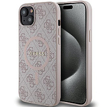 Guess 4G Collection Leather Metal Logo MagSafe Case for iPhone 15/14/13 - Pink