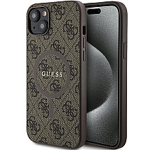 Guess 4G Collection Leather Metal Logo MagSafe Case for iPhone 15/14/13 - Brown